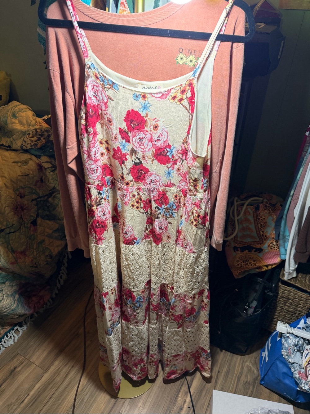 Listicle Cream Maxi Dress with Pink Floral Print